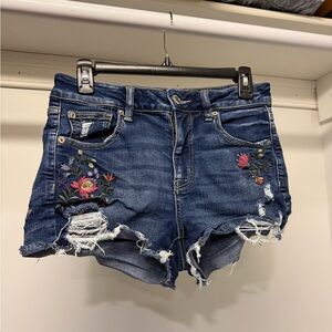 American Eagle Blue Jean Shorts with Floral Embroidery